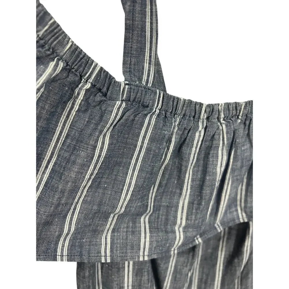 J. Crew Striped Cotton Dress Size Small Cold Shoulder with Pockets